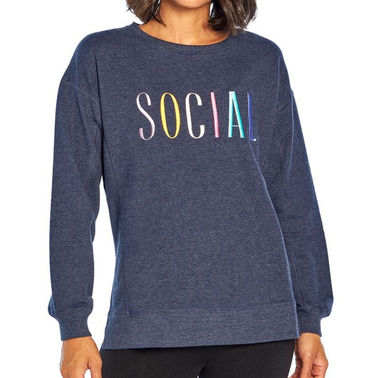 NEW Wildfox XXL SOCIAL Sommers Blue Embroidered Sweatshirt #87496