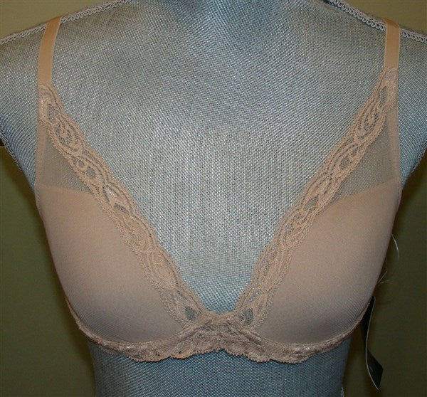 NWOT Natori 36G Jasper Feathers Bra Plunge Contour Style 730023 Beige #87536