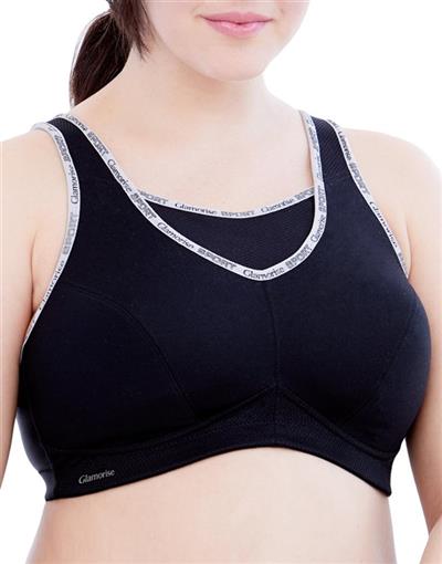 NEw Glamorise 36F No Bounce Cami Sports Bra 1066 Black Gray 87743