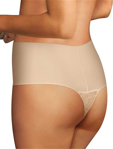 NEW Maidenform SM Tame Your Tummy Lace Thong DM0049 Beige #87950