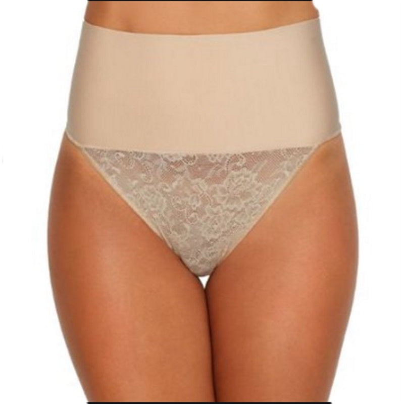 NEW Maidenform SM Tame Your Tummy Lace Thong DM0049 Beige #87950