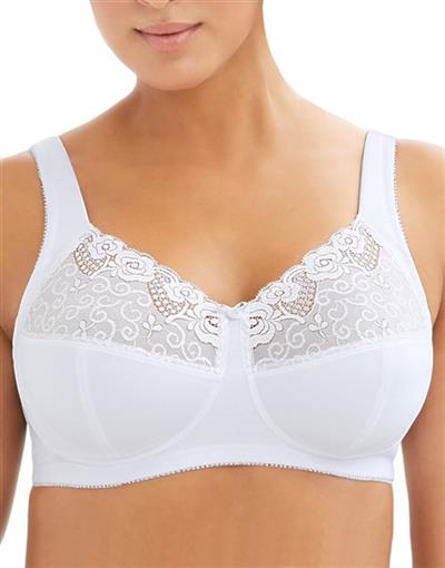 NEW Glamorise Rose Lace Full-Coverage Figure Wireless Bra 1104 White 40F #88128