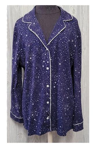 New Soma XS Cool Nights Long Sleeve Notch Collar Pajama Top Navy Stars #89731