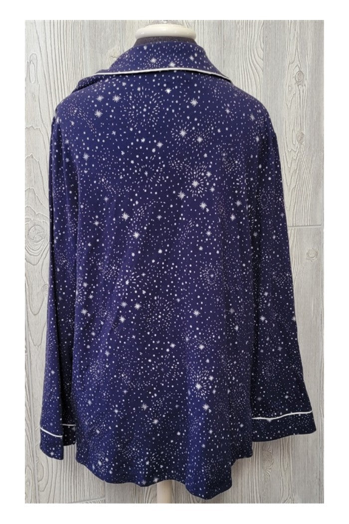 New Soma XS Cool Nights Long Sleeve Notch Collar Pajama Top Navy Stars #89731