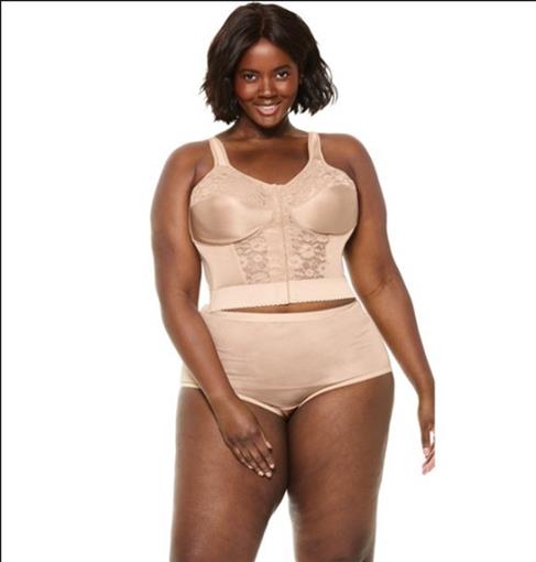 NEW Comfort Choice 40B Soft Cup Lace Front Easy Enhancer Long Line Beige 90433