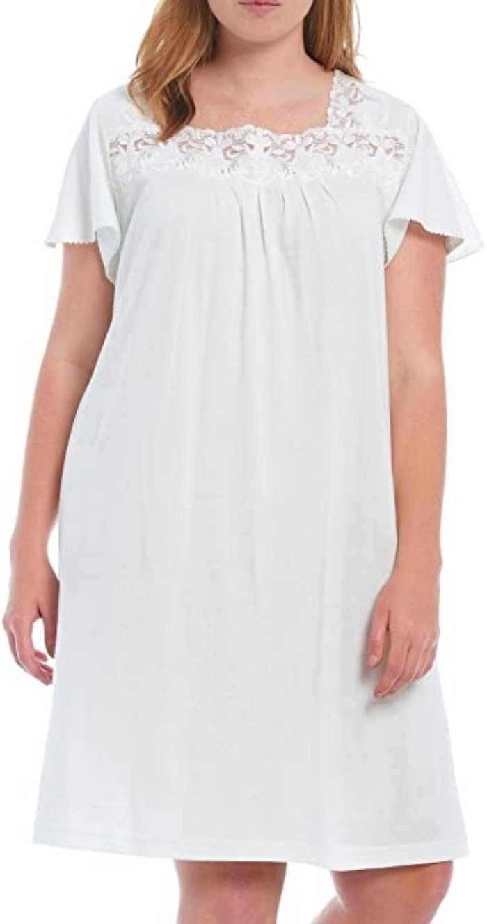 New Miss Elaine 3X Silky Knit Pointelle Cotton Short Nightgown 204891 Mint 92497