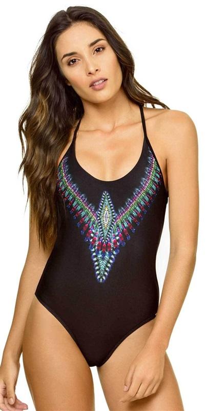 NWT Pilyq Nile Embroidered Black Peacock S NIL-508P One-Piece Swimsuit #92606