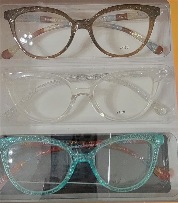 Laundry Design 3 Pair Cat Eye Glitter Frame Reading Nerd Glass Readers 1.5 92910