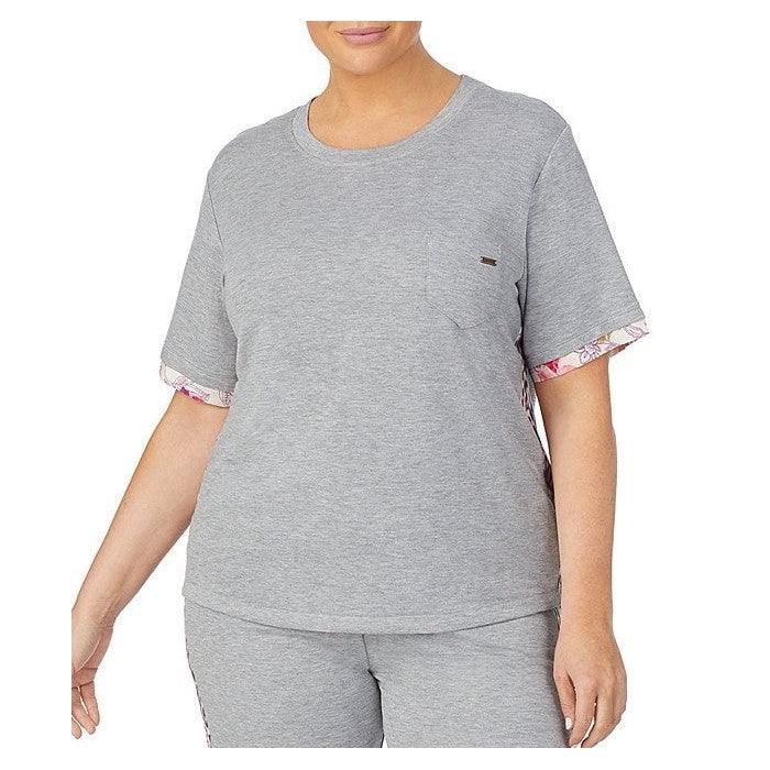 New Kensie 2X Floral & Animal Trim Jersey Knit Coordinating Sleep Top Grey 92947