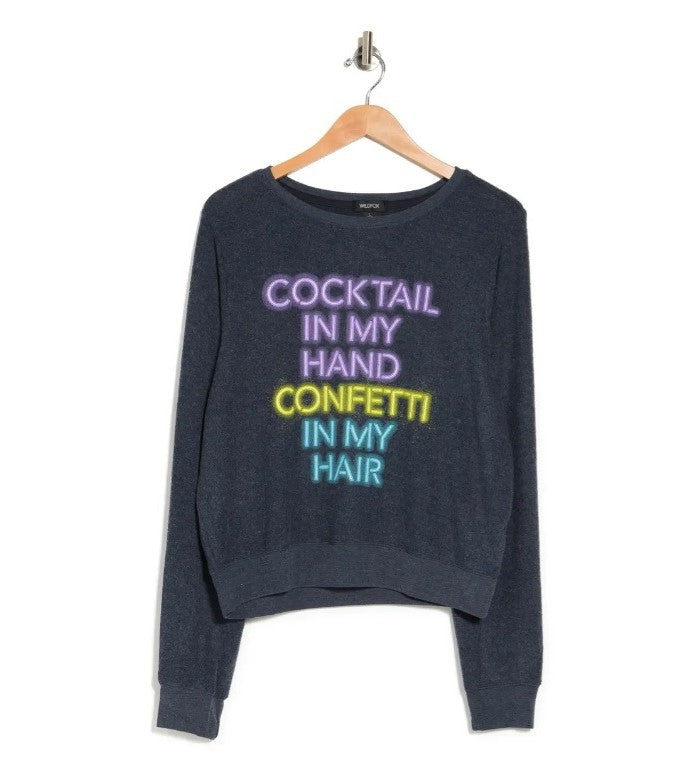 NWT Wildfox L Cocktails in My Hand Confetti in My Hair Knit Sweatshirt #92986