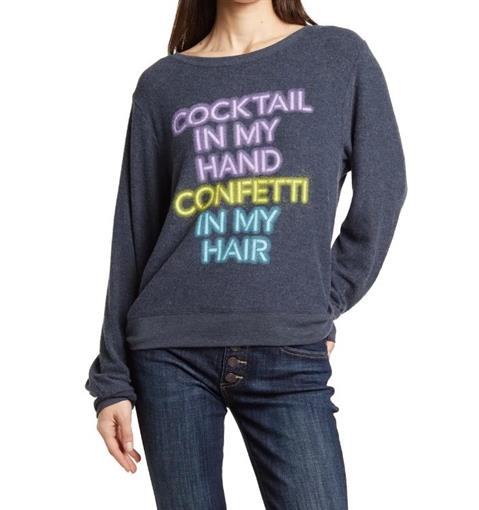 NWT Wildfox L Cocktails in My Hand Confetti in My Hair Knit Sweatshirt #92986