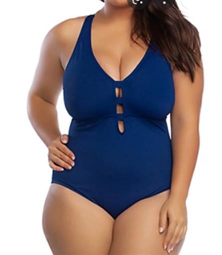 NWT Ralph Lauren 22W INDIGO Plunging Shaping 1pc Swimsuit Blue 93017
