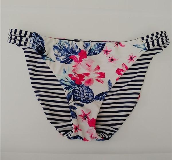 NWOT True Craft Floral Stripes M Strappy Reversible Bikini Swim Bottoms #