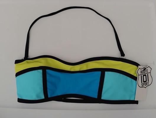 NWT Route 101 Sport Neon Colorblock Halter M Bikini Swim Top #93104