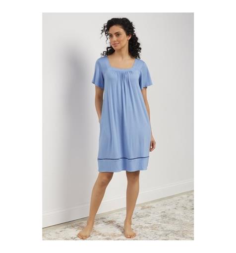 New Soft Surroundings L Blissful Bamboo Silky Knit Night Gown Blue #93131