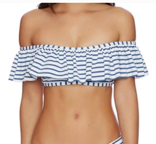 NWT Splendid L Tie Dye Stripe Bandeau Blue White Off Shoulder 93176