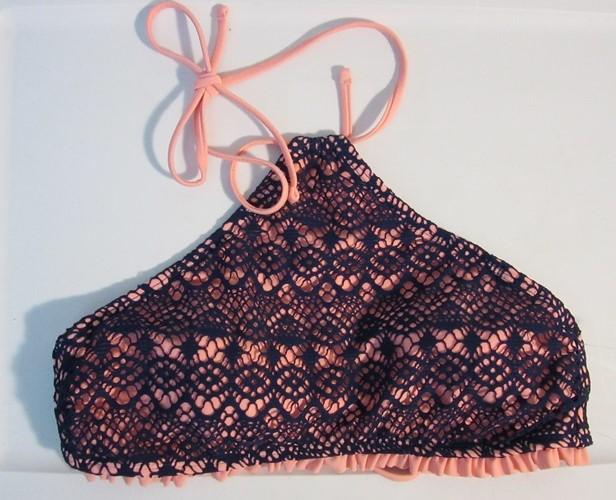 NWT True Craft High Neck Navy Lace S Open-back Bikini Swim Top #93183