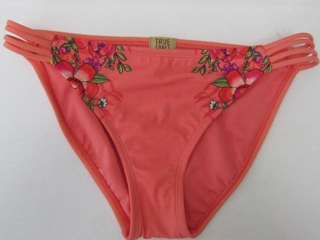 NWOT True Craft Strappy Floral Coral M Cheeky Bikini Swim Bottoms #93255