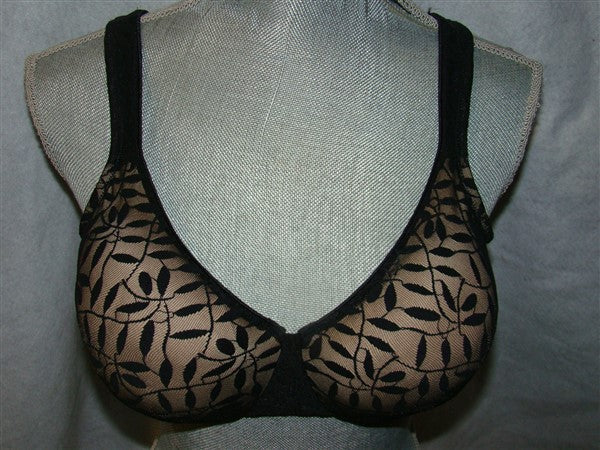 NWOT Olga Bra 44D Sheer Leaves Lace Full-Figure Minimizer 35519 Black #93335