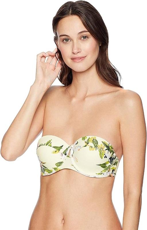 NWT Rachel Roy Summer Floral M Yellow Halter Bikini Swim Top #93515