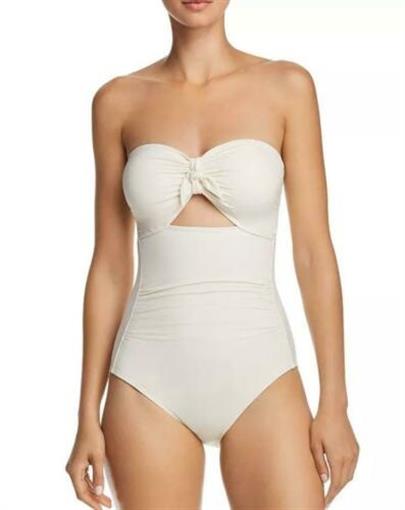 NEW Carmen Marc Valvo SZ 14 Solid Bow Bandeau 1PC Swimsuit Ivory 93563