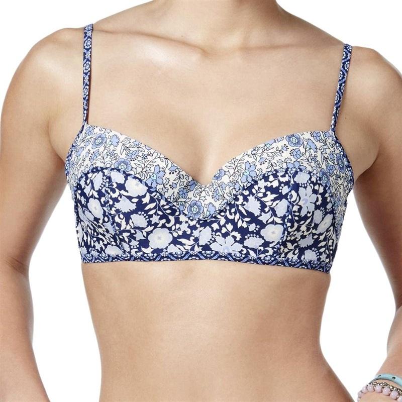 NWT Jessica Simpson Ditsy Floral Blue M Halter Underwired Bikini Swim Top #93610