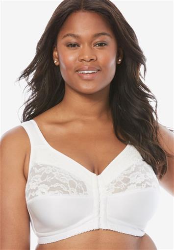NWOT Comfort Choice 46D Soft Cup Lace Front Hook Bra Easy Enhancer White #93899