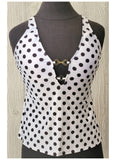 NWOT ATHENA 6 Chain Detail Black & White Polka Dot Tankini 2pc Swimsuit #94060