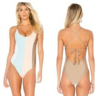 NWOT Pilyq M Multi Color Block Farrah 1 PC Blue Orange Swimsuit 94096