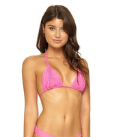 NWT Pilyq Shocking Pink Triangle M Halter Bikini Swim Top #94231