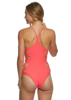 NWT Body Glove M Smoothies Crissy Neon Diva Side Cutout Swimsuit Melon #94325
