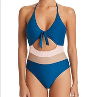 New Ella Moss LG Neopolitan Blue Tan & Pink Halter One Piece Swimsuit #94334