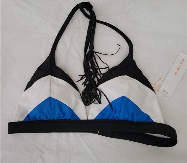 NWT Pilyq Colorblock Chevron Triangle D Cup Halter Bikini Swim Top #94688