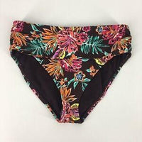 NWOT Into The Bleu SZ 12 Brown Multi-Floral Fold-Over Swim Bottom #94833