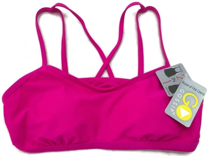 NWOT Go Gossip Sporty Soilds Pink LG Strappy Lattice-Back Bikini Swim Top #94840