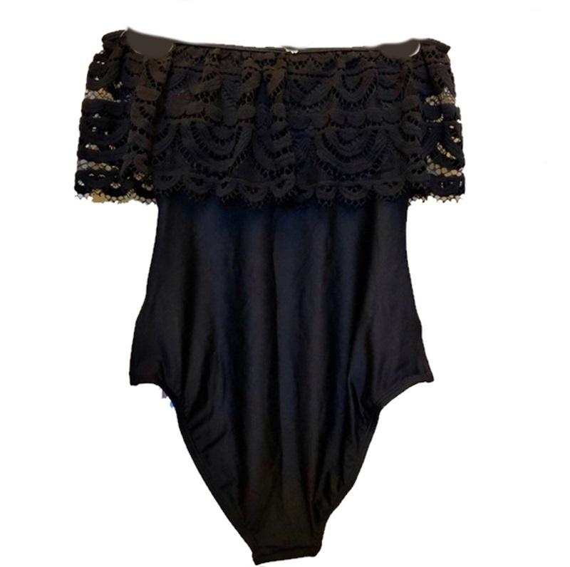 NWT Pilyq SM Midnight Gold Lace Flutter Bandeau 1PC Swimsuit 95030