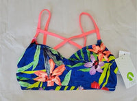 NWT Next Blue Floral 32 B/C Athletic Racerback Bikini Swim Top #95095