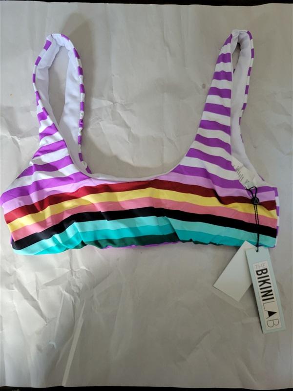 NWT Bikini Lab Soft Striped M Pull Over Padless Bikini Swim Top #95120