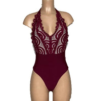 NWOT Pilyq M One-Piece Vino Lace Halter Swimsuit 95133
