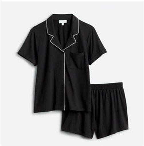 NWT Bobeau 2X Black Notched Collar Button Up Pajama Shorts 95203