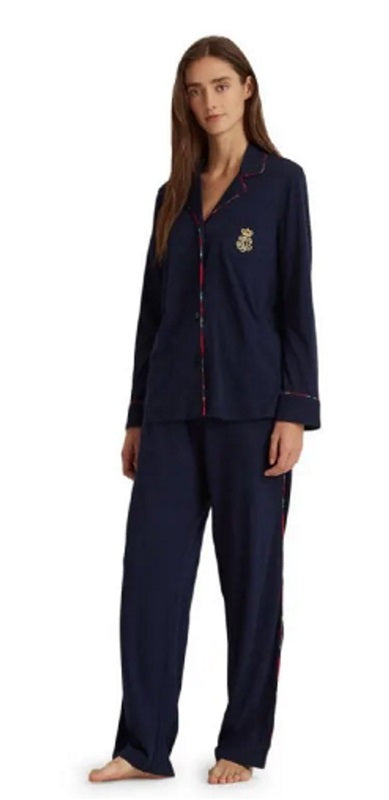 NWT Ralph Lauren LG Monogrammed Classic Knit Black Plaid Pajama Set 95248