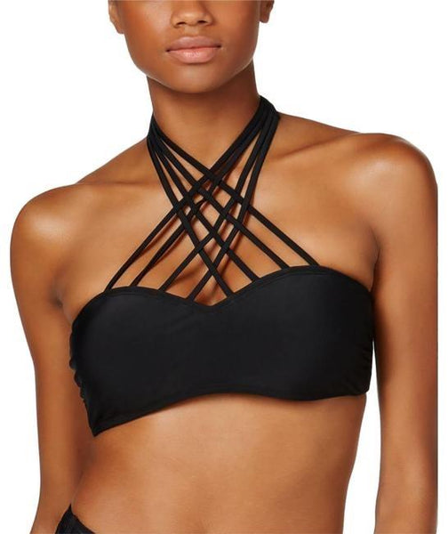 NWOT Hula Honey Black Strappy High-Neck Halter Bikini Swim Top #95497