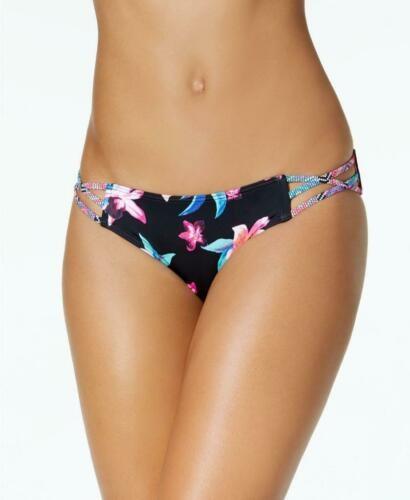 NWT Sundazed Stunnter S Black Floral Strappy Cheeky Bikini Swim Bottoms #95543
