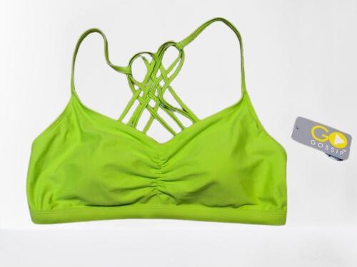 NWT Go Gossip Sporty Solids Green S Strappy Lattice-Back Bikini Swim Top #95549