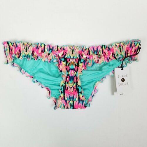 NWOT Shade & Shore Colorful Tiger Ruffled Cheeky Bikini Swim Bottoms #95557