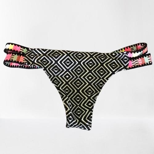 NWOT Shade & Shore Black & White Tribal Strappy Cheeky Bikini Swim Bottoms 95577