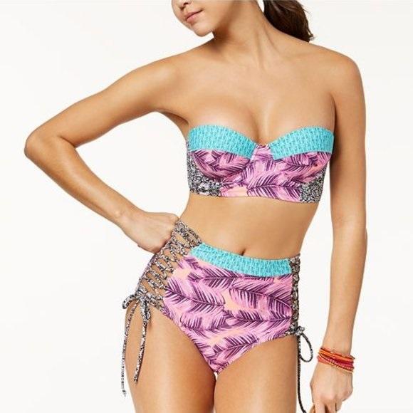 NWT Hula Honey Leaf Breeze XS Underwired High-Waisted Bikini Swim Set #95594