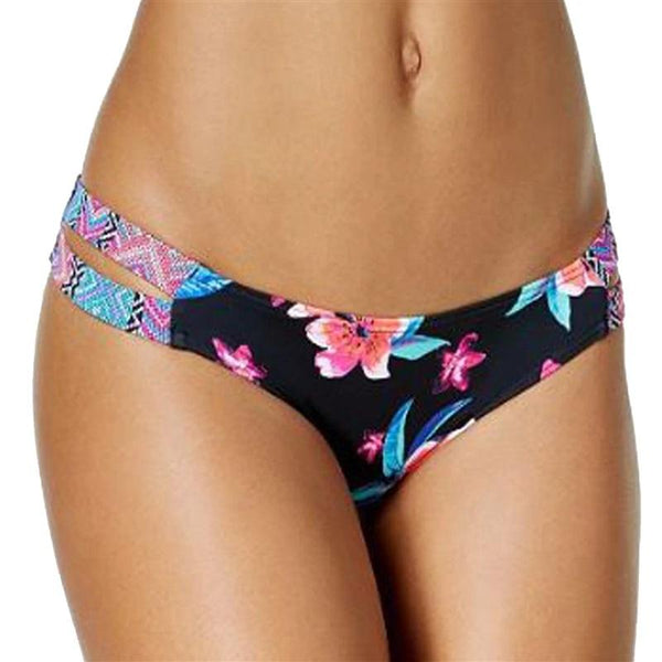 NWT Sundazed Stunnter S Black Floral Strappy Cheeky Bikini Swim Bottoms #95688