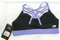 NEW Marika SM Strappy Med Impact Sports Bra Removable Cup Pads Blk Purple #95701