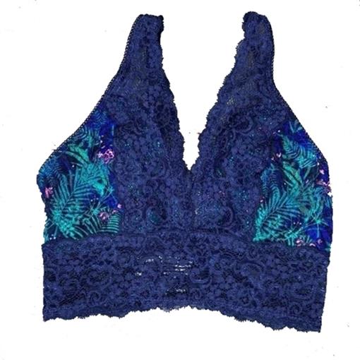 NWOT Soma S Bralette Lace Plunge Blue Floral 95944